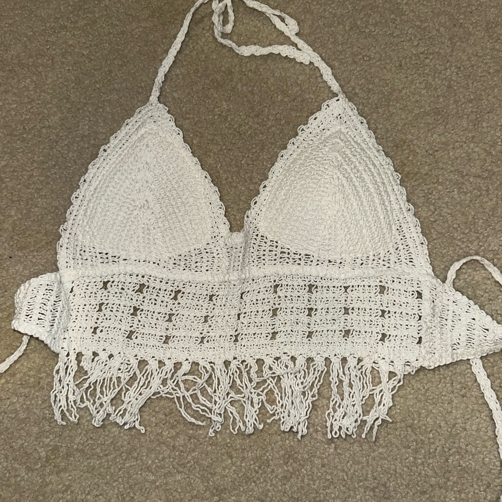 SHEIN White Crochet Halter Top